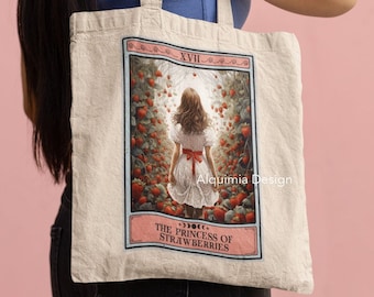 Aardbei draagtas, de prinses van aardbeien katoenen canvas tas, aardbei minnaar canvas boodschappentas 15 "x 16" boerenmarkt draagtas