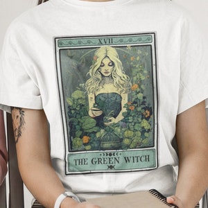 The Green Witch Tarot Card Shirt, Witchy Plant Lover Gifts Tshirt Herbology Tee