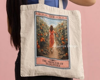 Borsa tote con carte dei tarocchi del pomodoro: tela di cotone al 100%, 15" x 16"