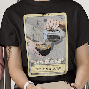 Camisa de barista, camisa de tarô de barista, presentes de barista, camisa de café para presente de amante de café