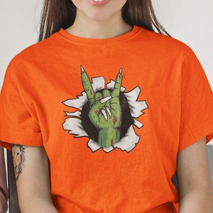Halloween Shirt Zombie Shirt, Halloween Zombie Shirt, Halloween Monster Shirt Zombie Hand Rock Sign Halloween T-shirt Gift You Rock Hand
