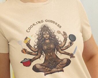 料理の女神の料理シャツ、女性シェフへのギフト、料理Tシャツ、シェフへの料理ギフトシャツ