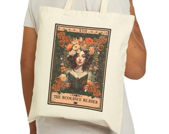 Book Tote Bag, The Romance Reader Tarot Card Tote Bag, Reader Tote Bag Book Reading Lover Canvas Shopping Tote Bag 15" x 16"