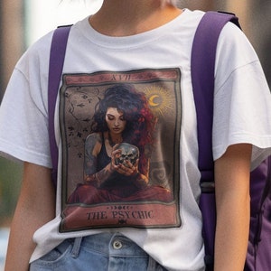La camisa de la tarjeta del tarot psíquico, camiseta psíquica adivino camisa mística bola de cristal camiseta