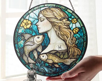 Pisces Zodiac Stained Glass Suncatcher: Astrology Window Hanging