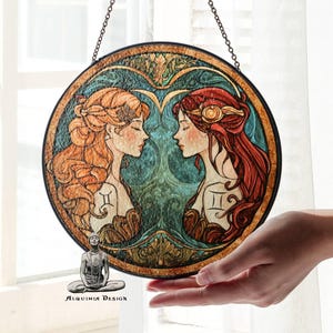 Zwilling Glasmalerei-Tierkreis Suncatcher Lightcatcher Zwillinge Fensterbehang