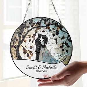 Vitrail de mariage attrape-soleil ornement mariée et le marié ornement attrape-lumière M. et Mme cadeaux pour couple Shower nuptiale cadeau de mariage