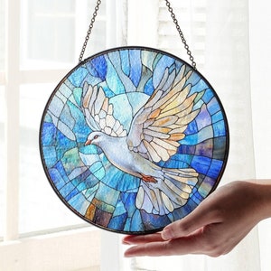 Dove Stained Glass SunCatcher Dove Bird Light Catcher Window Hanging Home Peace Doves Decoration Gift