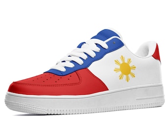 フィリピン国旗ヴィーガンレザースニーカー：ユニセックスローカットシューズ