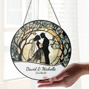 Wedding Gift Stained Glass Sun Catcher Ornament Bride and Groom Ornament Light Catcher Mr & Mrs Couples Gift Bridal Shower Gift for Couple