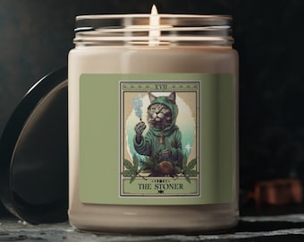 The Stoner Cat Tarot Card Candle Tarot Candle Scented Soy Candle, 9oz (2.8" x 3.5")