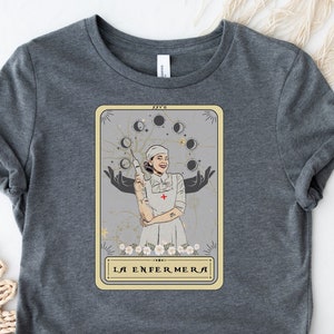Enfermera T-Shirt Latina Krankenschwester T-Shirt Grad Geschenk, Latina Krankenschwester Spanisch zweisprachig NR, ER Notfall Onkologie Krankenschwester Tarot Karte Shirt