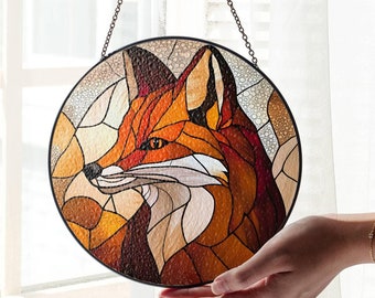 Fox Faux Stained Glass Sun Catcher: Wild Animal Window Hanging