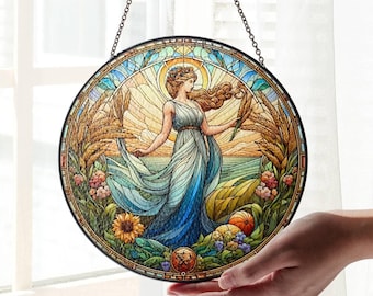 Atrapasol de vitrales de Deméter: diosa griega colgante para ventana