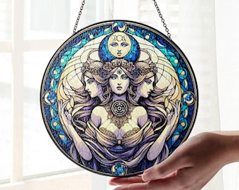 Hecate Suncatcher: Triple Goddess Stained Glass Window Hanging
