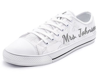 Anpassade brudskor, bröllopsskor personliga brudsneakers unisex låga tygskor anpassade bröllopsskor för brudgåvor