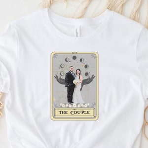 Aangepaste grappig cadeau voor paar portret van foto shirt tarotkaart, uw paar foto aangepaste T-shirt gepersonaliseerd cadeau voor paar