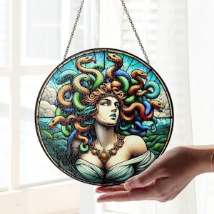 Medusa Glasmalerei Sonnenfänger: Griechische Mythologie Fensterschmuck