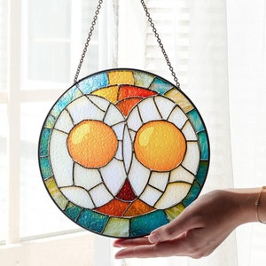 Fried Egg Stained Glass Food Sun Catcher Breakfast Lover Light Catcher Window Hanging Kitchen Home Decoration Foodie Gift