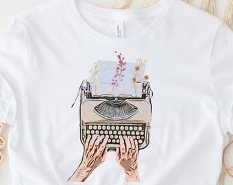 T-shirt vintage à motif machine à écrire, cadeau pour écrivain