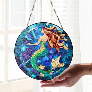 Mermaid Stained Glass Sun Catcher: Under the Sea Window Decor