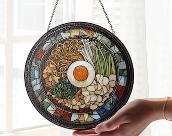 Ramen glas-in-lood suncatcher: Japans eten raam hangend