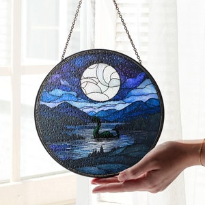 Loch Ness Monster Stained Glass SunCatcher Nessie Light Catcher Window Hanging Cryptozoology Creature Home Decoration Cryptid Gifts