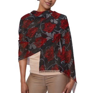 Rood op zwart rode rozen sjaal bloemensjaal Rave Pashmina