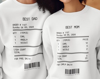 Personalized Mom Dad Matching Receipt Sweatshirt, Custom Receipt Mom & Dad Sweater, Mom gifts for Dad With Children Names