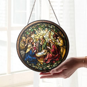 Nativity Scene Suncatcher Nativity Stained Glass Christian Art Light Catcher Window Hanging Jesus Home Decoration Gifts Religious Christmas