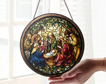 Nativity Scene Suncatcher: Stained Glass Window Hanging