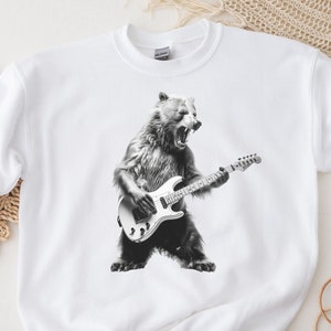 Bär spielt Bassgitarre Sweatshirt Tier spielt Bassgitarre Shirt Musik T-Shirt Grafik Sweatshirt Geschenk für Bass Spieler Bär spielt Bass