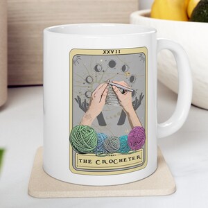 Crocheter Gift, The Crocheter Tarot Card Mug Gift For Crocheting Crochet Lover Gifts Crochet Tarot Mug image 1