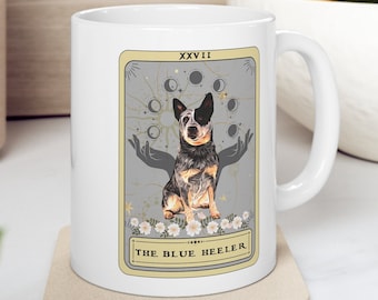 Taza de tarjeta de tarot de Blue Heeler, regalos del propietario de Blue Heeler Regalos de taza de perro de ganado australiano