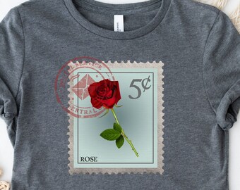 Rose Shirt Postage Stamp Shirt, Rose tshirt  Wildflower Shirt Rose Mom Shirt Stamp Collector Rose Flower Lover Gift Aesthetic Shirt