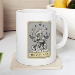 Mug maman chat pour maman chat Mug Tarot drôle avec motif tarot, cadeau pour amoureux des chats Mug pour maman chat Mug Tarot cadeau pour femme chat maman