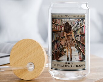 Princess of Books Tarot Card Glass Tumbler: Book Lover Gift (16oz)