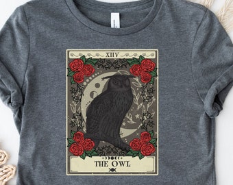 Eulen Geist Tier Tarot Karte Shirt, Eule Shirt, Witchy Cottagecore, Forestcore Ästhetik Shirt, Witchcore Kleidung spiritueller Begleiter Witchy