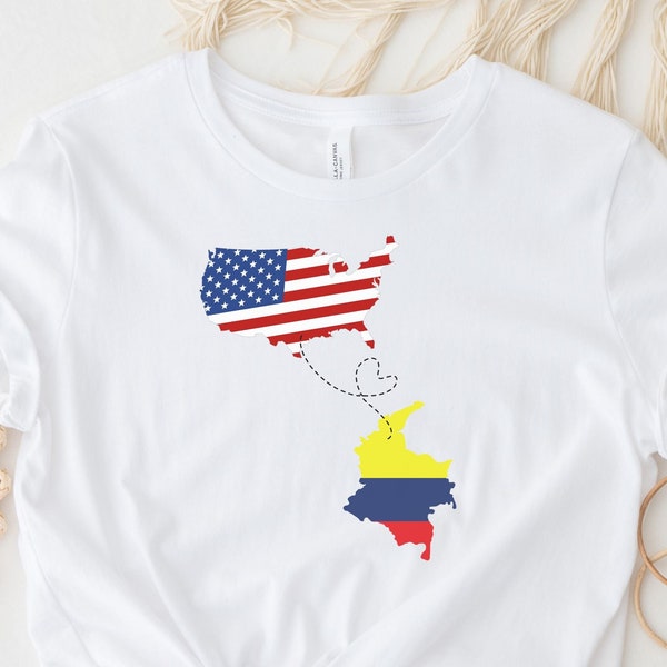Colombia USA, Any 2 Countries Emigration Gift, Long Distance Gift, Immigrant Shirt Long Distance Family Location Shirt Long Distanced Gift