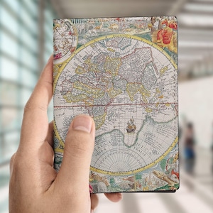 Funda para pasaporte con mapa del mundo, funda para pasaporte con mapa del mundo antiguo, regalo de viaje