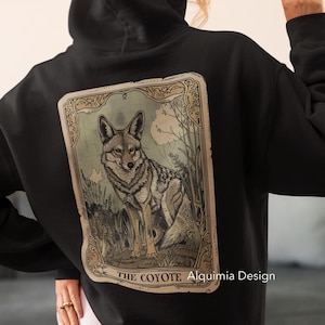 Moletom com capuz de carta de tarô Coyote, moletom com capuz Coyote, presentes para amantes de coiote