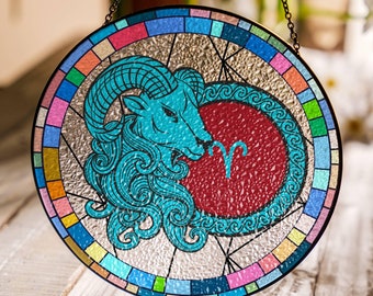 Aries Stained Glass Zodiac SunCatcher LightCatcher Aries Window Hanging