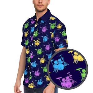 Drummer Hawaiian Shirt, Drummer Button up Shirt, Drums Lover Gift, Funny Drums Button up Drum Player Shirt Drum Player Gifts