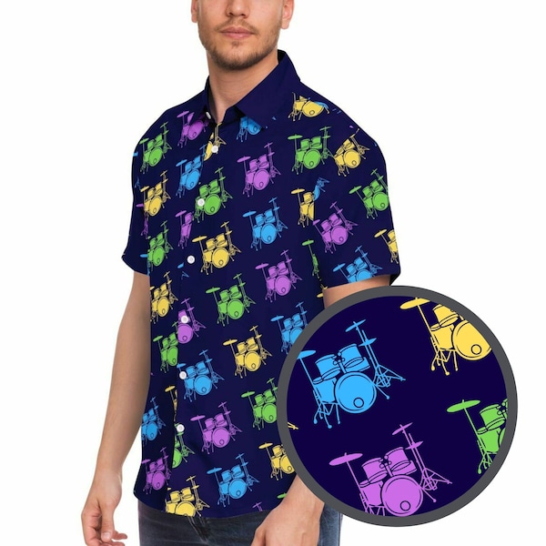 Chemise hawaïenne de batteur, chemise boutonnée de batteur, cadeau d'amant de batterie, bouton de batterie drôle vers le haut de chemise de joueur de tambour cadeaux de joueur de tambour