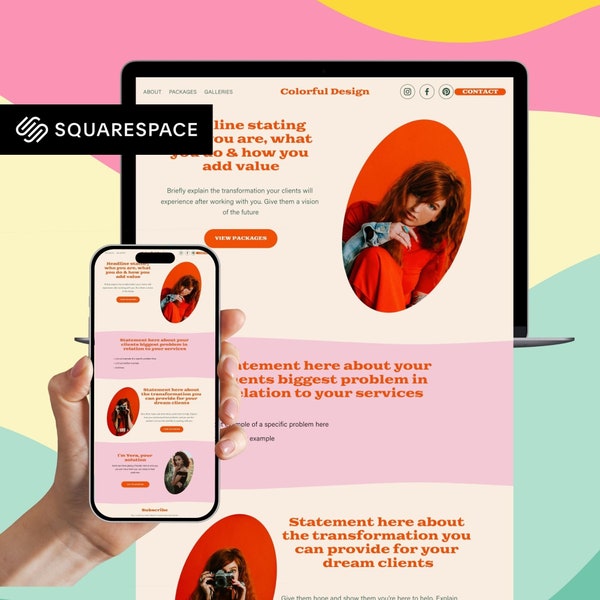 Modèle Squarespace, modèle de site Web pour photographes, entraîneurs, créatifs avec Branding Kit Canva Templates, Squarespace Theme Bundle