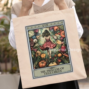 Sac fourre-tout pour carte de tarot La princesse aux légumes, sac fourre-tout végétalien Sac fourre-tout végétarien en toile 15 x 16 po. Sac fourre-tout Farmers Market végétarien