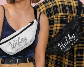 Gepersonaliseerd heuptasje voor Wifey Hubby: bijpassende heuptas voor huwelijksreis