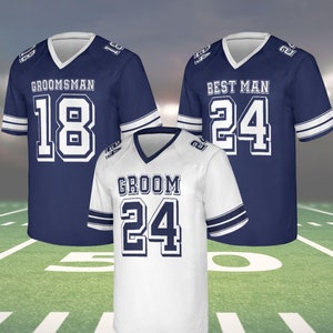 Navy Groom & Groomsmen Jersey Shirts, Groom and Groomsman Matching Football Jersey Bachelor Party Custom Names and Numbers Best Man Shirts