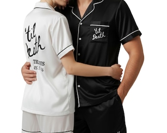 Bride and Groom Matching Pajama Set, Til Death Wedding Collection Personalized