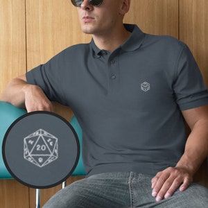 DND Dice Polo Shirt, Dungeon Shirt for Men, Dungeon Daddy DND Polo Shirt DND Dice Men's Premium Polo Embroidered Dnd Dice Logo